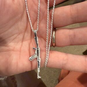 Sterling Silver AK47 gun Pendant Necklace